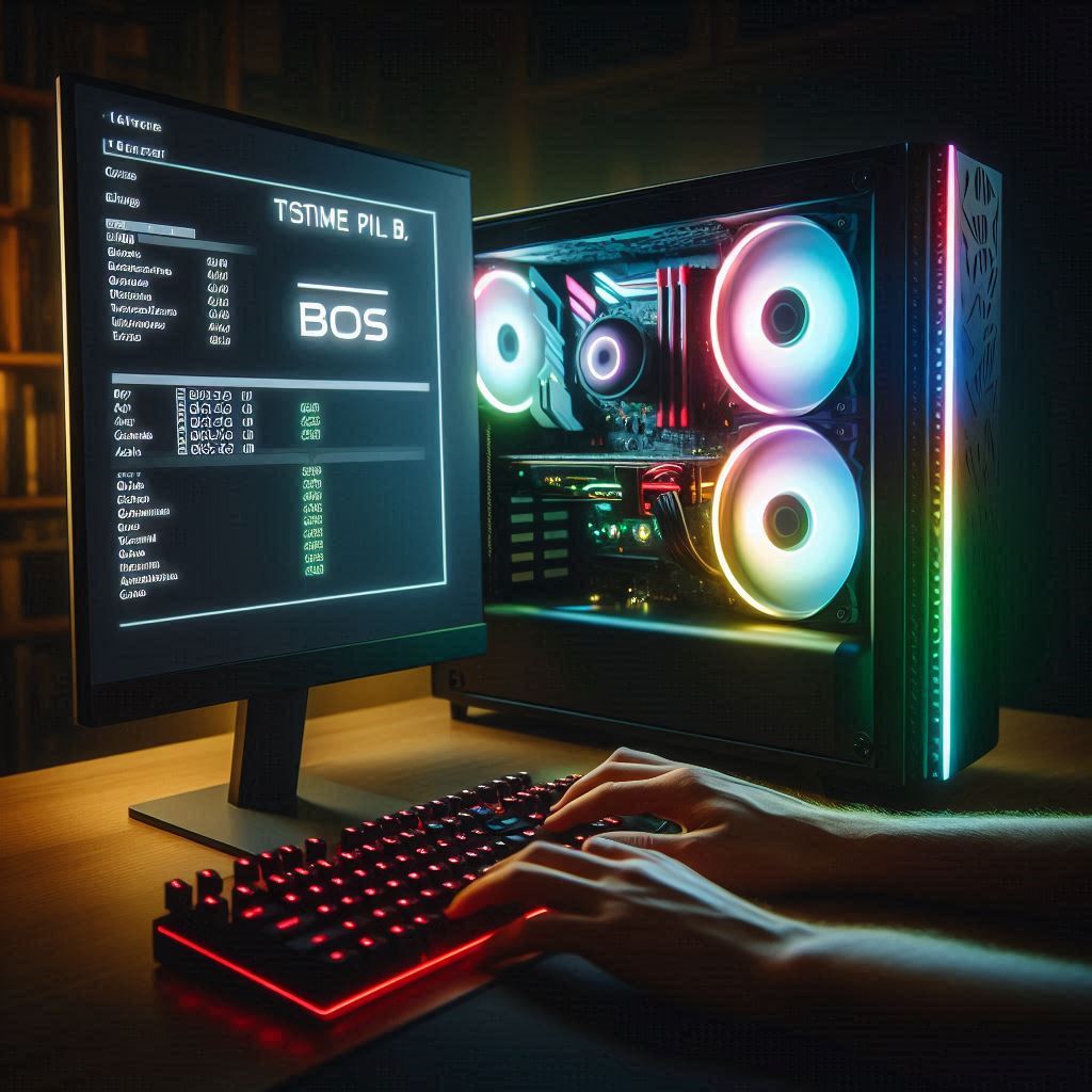 A gaming PC successfully booting into BIOS on a monitor.