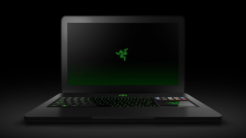 Top Gaming Laptops for 2025 featuring RGB lighting and sleek dark blue backdrop with detailed 3D laptop model